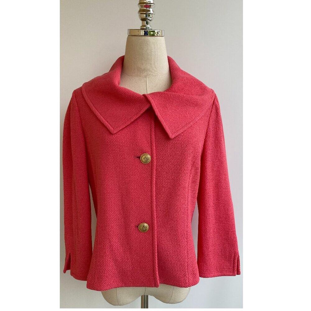 NWOT St John Blazer Flamingo Pink Coral Jacket Custom Buttons Size 8
